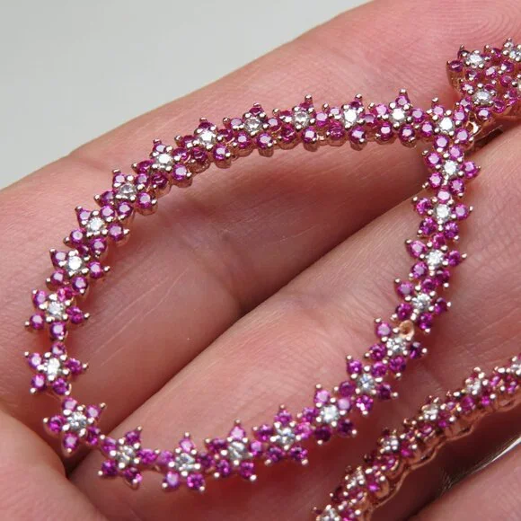 14k Pink Gold Sterling Silver Diamond & Ruby Earring